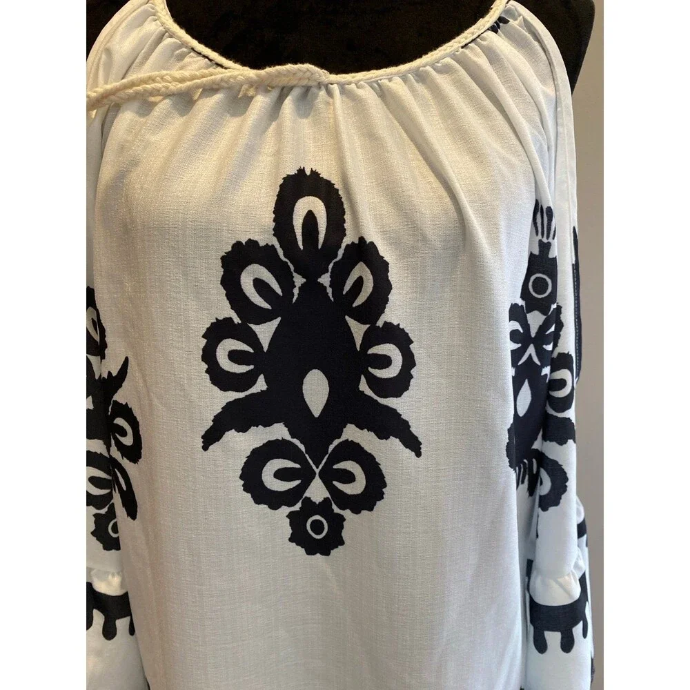 Swimsuit Coverup‎ Dress Off Shoulder Black & White Plus Size XL Ethnic Boho Sexy